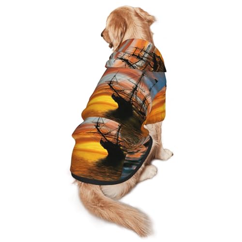 Hunde-Kapuzenpullover mit Kreuzfahrtschiff-Segelmotiv im Ozean mit Sonnenuntergang und folgendem Druck, warm, weich und atmungsaktiv, mit Kapuze für mittelgroße bis große Hunde, leicht zu tragen, für Hunde-Kapuzenpullover mit Kreuzfahrtschiff-Segelmotiv im Ozean mit Sonnenuntergang und folgendem Druck, warm, weich und atmungsaktiv, mit Kapuze für mittelgroße bis große Hunde, leicht zu tragen, für von LMNvbz