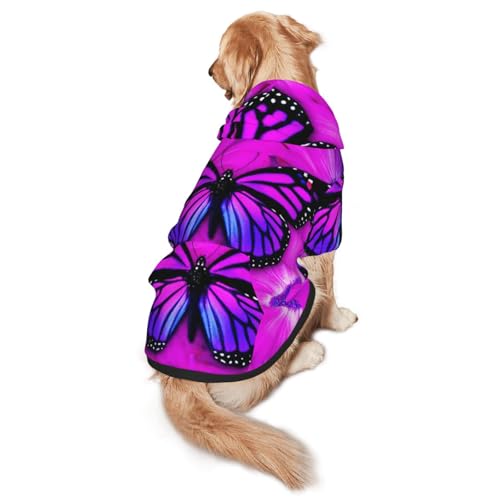 Hunde-Kapuzenpullover mit Schmetterlings- und Blumendruck, warm, weich und atmungsaktiv, für mittelgroße bis große Hunde, leicht zu tragen, für Winter und Herbst, Violett von LMNvbz