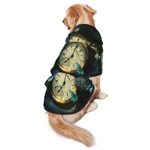 Hunde-Kapuzenpullover mit Uhr-Schmetterlings-Aufdruck, warm, weich und atmungsaktiv, mit Kapuze für mittelgroße bis große Hunde, leicht zu tragen, für Winter und Herbst von LMNvbz