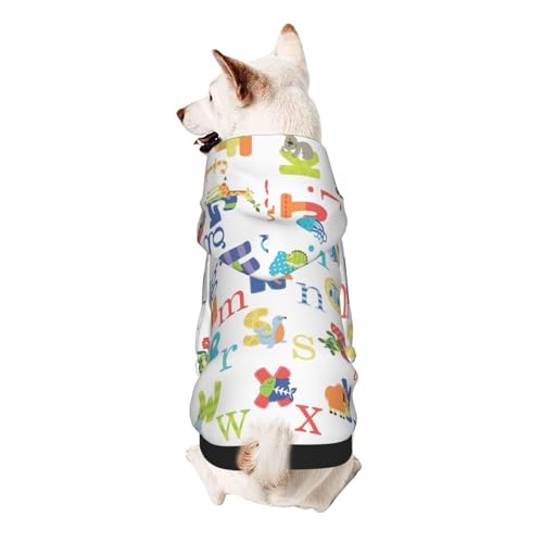 Hunde-Kapuzenpullover mit buntem Tier-Alphabetdruck, für kleine Hunde, warm, weich und atmungsaktiv, leicht zu tragen, für Winter und Herbst, warm von LMNvbz