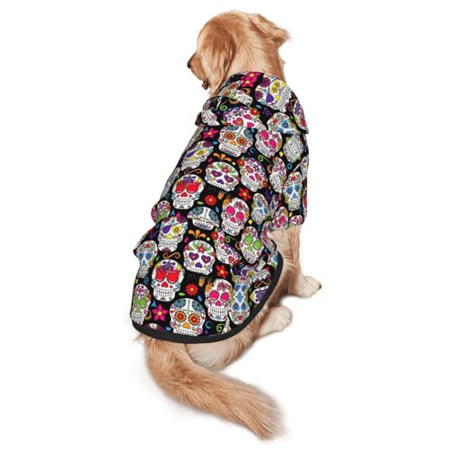 Hunde-Kapuzenpullover mit buntem Totenkopf-Aufdruck, warm, weich und atmungsaktiv, für mittelgroße bis große Hunde, leicht zu tragen, für Winter und Herbst Hunde-Kapuzenpullover mit buntem Totenkopf-Aufdruck, warm, weich und atmungsaktiv, für mittelgroße bis große Hunde, leicht zu tragen, für Winter und Herbst von LMNvbz