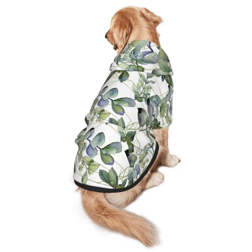 Hunde-Kapuzenpullover mit grünem Eukalyptusblätter-Druck, warm, weich und atmungsaktiv, für mittelgroße bis große Hunde, leicht zu tragen, für Winter und Herbst von LMNvbz