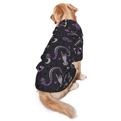 Hunde-Kapuzenpullover mit gruseligem Aufdruck, warm, weich und atmungsaktiv, mit Kapuze für mittelgroße bis große Hunde, leicht zu tragen, für Winter und Herbst, Violett / Schwarz von LMNvbz