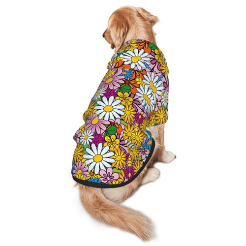 Hunde-Kapuzenpullover mit niedlichem Cartoon-Blumendruck, warm, weich und atmungsaktiv, für mittelgroße bis große Hunde, leicht zu tragen, für Winter und Herbst von LMNvbz