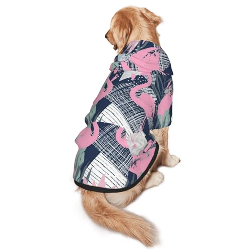 Hunde-Kapuzenpullover mit pinkem Flamingo- und Blätteraufdruck, warm, weich und atmungsaktiv, mit Kapuze für mittelgroße bis große Hunde, leicht zu tragen, für Winter und Herbst von LMNvbz