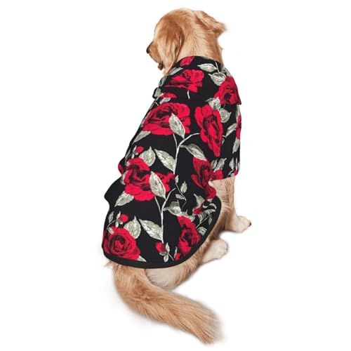 Hunde-Kapuzenpullover mit rotem Rosen-Motiv, warm, weich und atmungsaktiv, für mittelgroße bis große Hunde, leicht zu tragen, für Winter und Herbst von LMNvbz