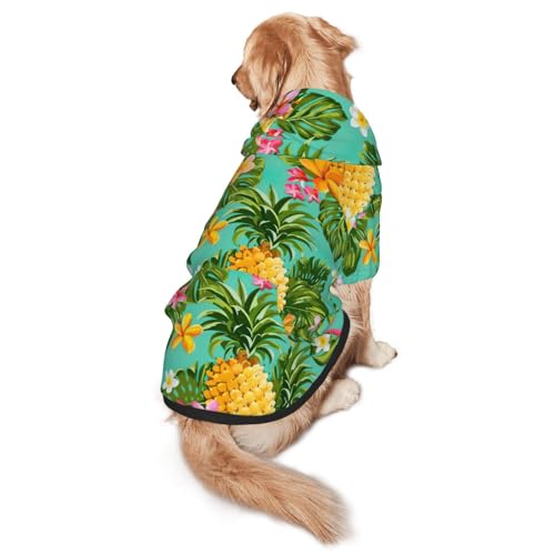 Hunde-Kapuzenpullover mit tropischem Ananas-Druck, warm, weich und atmungsaktiv, mit Kapuze für mittelgroße bis große Hunde, leicht zu tragen, für Winter und Herbst von LMNvbz