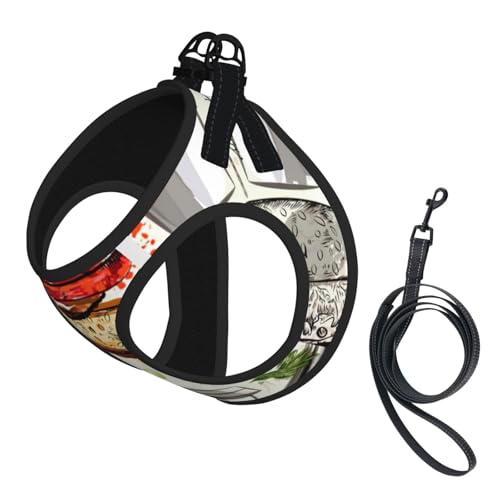 Lustiges Essen, Hamburger und Tassen-Druck, verstellbares Geschirr-Set für Katzen und Hunde, weich, atmungsaktiv, Netzweste mit reflektierendem Design, ausbruchsichere Leine für kleine Haustiere von LMNvbz