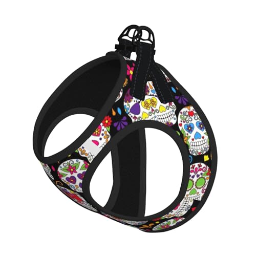 Verstellbares Geschirr-Set für Katzen und Hunde, buntes Blumenschädel-Design, weich, atmungsaktiv, für Kätzchen, Welpen, Netzweste mit reflektierendem Design, ausbruchsichere Leine für kleine Verstellbares Geschirr-Set für Katzen und Hunde, buntes Blumenschädel-Design, weich, atmungsaktiv, für Kätzchen, Welpen, Netzweste mit reflektierendem Design, ausbruchsichere Leine für kleine von LMNvbz