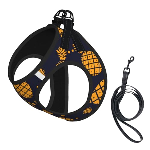Verstellbares Geschirr-Set für Katzen und Hunde, mit goldenem Ananas-Druck, weich, atmungsaktiv, Kätzchen-Welpen-Netzweste mit reflektierendem Design, ausbruchsichere Leine für kleine Haustiere Verstellbares Geschirr-Set für Katzen und Hunde, mit goldenem Ananas-Druck, weich, atmungsaktiv, Kätzchen-Welpen-Netzweste mit reflektierendem Design, ausbruchsichere Leine für kleine Haustiere von LMNvbz