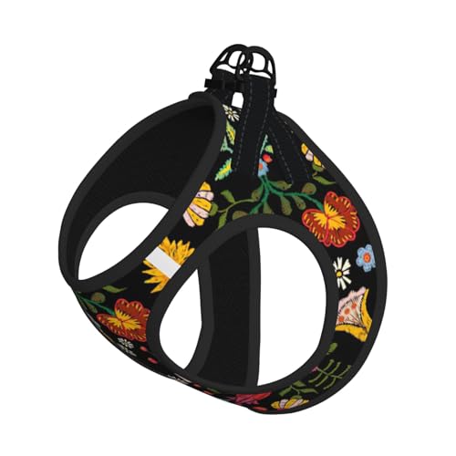 Verstellbares Geschirr-Set mit buntem Blumendruck, für Katzen und Hunde, weich, atmungsaktiv, Kätzchen-Welpen-Netzweste mit reflektierendem Design, ausbruchsichere Leine für kleine Haustiere von LMNvbz