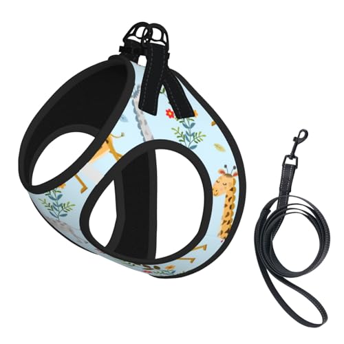 Verstellbares Geschirr-Set mit niedlichem Giraffen-Blumendruck, für Katzen und Hunde, weich, atmungsaktiv, Kätzchen-Welpen-Netzweste mit reflektierendem Design, ausbruchsichere Leine für kleine Verstellbares Geschirr-Set mit niedlichem Giraffen-Blumendruck, für Katzen und Hunde, weich, atmungsaktiv, Kätzchen-Welpen-Netzweste mit reflektierendem Design, ausbruchsichere Leine für kleine von LMNvbz