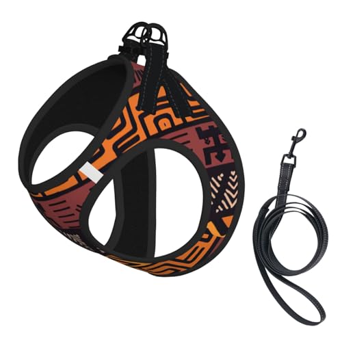 Verstellbares Geschirr für Katzen und Hunde, afrikanisches Schlammtuch, Tribal-Druck, weich, atmungsaktiv, Kätzchen-Welpen-Netzweste mit reflektierendem Design, ausbruchsichere Leine für kleine von LMNvbz
