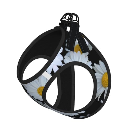 Verstellbares Geschirr für Katzen und Hunde, mit Gänseblümchen, weiß, bedruckt, weich, atmungsaktiv, für Kätzchen, Welpen, Netzweste mit reflektierendem Design, ausbruchsichere Leine für kleine von LMNvbz