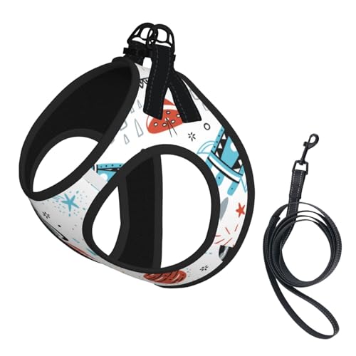 Verstellbares Geschirr mit Cartoon-Raketen-Druck, für Katzen und Hunde, weich, atmungsaktiv, Kätzchen-Welpen-Netzweste mit reflektierendem Design, ausbruchsichere Leine für kleine Haustiere Verstellbares Geschirr mit Cartoon-Raketen-Druck, für Katzen und Hunde, weich, atmungsaktiv, Kätzchen-Welpen-Netzweste mit reflektierendem Design, ausbruchsichere Leine für kleine Haustiere von LMNvbz