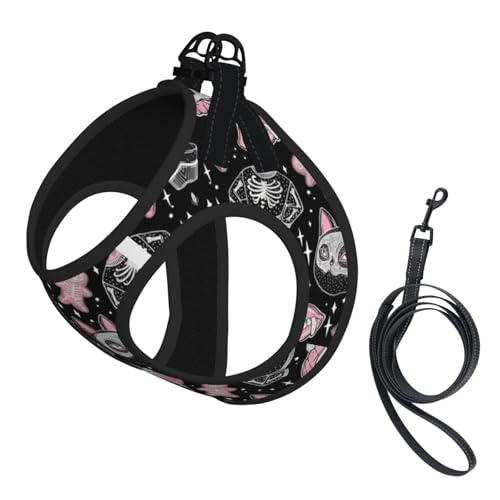 Verstellbares Geschirr mit Halloween-Kürbis-Katzen-Druck, für Katzen und Hunde, weich, atmungsaktiv, Kätzchen-Welpen-Netzweste mit reflektierendem Design, ausbruchsichere Leine für kleine Haustiere Verstellbares Geschirr mit Halloween-Kürbis-Katzen-Druck, für Katzen und Hunde, weich, atmungsaktiv, Kätzchen-Welpen-Netzweste mit reflektierendem Design, ausbruchsichere Leine für kleine Haustiere von LMNvbz