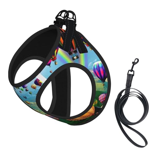 Verstellbares Geschirr mit Heißluftballon-Druck, für Katzen und Hunde, weich, atmungsaktiv, Kätzchen-Welpen-Netzweste mit reflektierendem Design, ausbruchsichere Leine für kleine Haustiere von LMNvbz