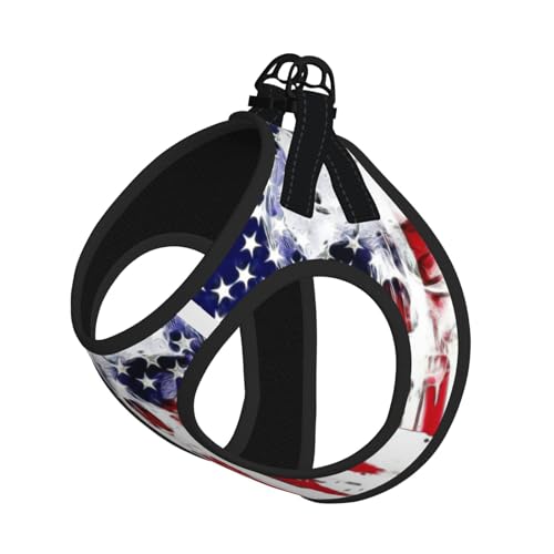 Verstellbares Geschirr mit amerikanischer Flagge, Totenkopf-Druck, für Katzen und Hunde, weich, atmungsaktiv, für Kätzchen, Welpen, Netzweste mit reflektierendem Design, ausbruchsichere Leine für von LMNvbz