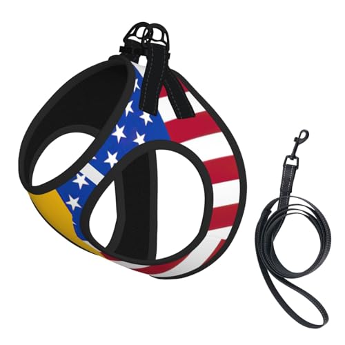 Verstellbares Geschirr mit amerikanischer Spanien-Flagge, Set für Katzen und Hunde, weich, atmungsaktiv, Kätzchen-Welpen-Netzweste mit reflektierendem Design, ausbruchsichere Leine für kleine von LMNvbz