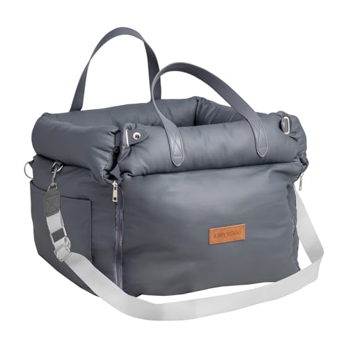 Hunde-Autositz für kleine und mittelgroße Hunde, wasserdicht, weiches Leder, mit Gurtclip, Reisebett und Tragetasche für Haustiere, passend für Haustiere bis zu 15,9 kg (Marineblau, 55 x 50 x 45 cm) Hunde-Autositz für kleine und mittelgroße Hunde, wasserdicht, weiches Leder, mit Gurtclip, Reisebett und Tragetasche für Haustiere, passend für Haustiere bis zu 15,9 kg (Marineblau, 55 x 50 x 45 cm) von LMYYGOO