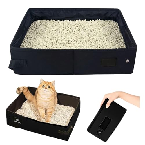 Katzentoilette Tragbare,Reise Faltbar Katzentoilette Wasserdicht und Atmungsaktiv,Katzentoilette Reise Für Katze Faltbare,Tragbare Faltbare Katzentoilette für Auto Reisen Camping, Groß (schwarz) von LNGJIN