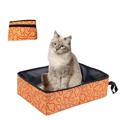 Katzentoilette Tragbare,Reise Faltbar Katzentoilette Wasserdicht und Atmungsaktiv,Katzentoilette Reise Für Katze Faltbare,Tragbare Faltbare Katzentoilette für Auto Reisen Camping,Groß (orange) von LNGJIN