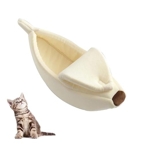 Bananen-förmiges Haustierbett, Plüsch-Katzen-Schlafnest mit abnehmbarem Bezug für kleine Hunde und Katzen, Rosa, Größe L 65 x 24,9 x 17,8 cm, Weiß, XL Bananen-förmiges Haustierbett, Plüsch-Katzen-Schlafnest mit abnehmbarem Bezug für kleine Hunde und Katzen, Rosa, Größe L 65 x 24,9 x 17,8 cm, Weiß, XL von LNHAS