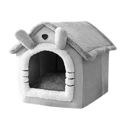 Gemütliches Haustierhaus für den Innenbereich, warmes Höhlenbett für Katzen, Welpen und kleine Hunde, abnehmbar, waschbar, weiches Plüschnest mit rutschfester Unterseite (L) von LNHAS