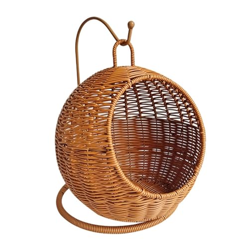 LNHAS Katzenhängematte aus Rattan, Hängekorb für kleine Katzen, für drinnen und draußen, bequemes Haustiernest mit Eisenrahmen, langlebiges Design von LNHAS