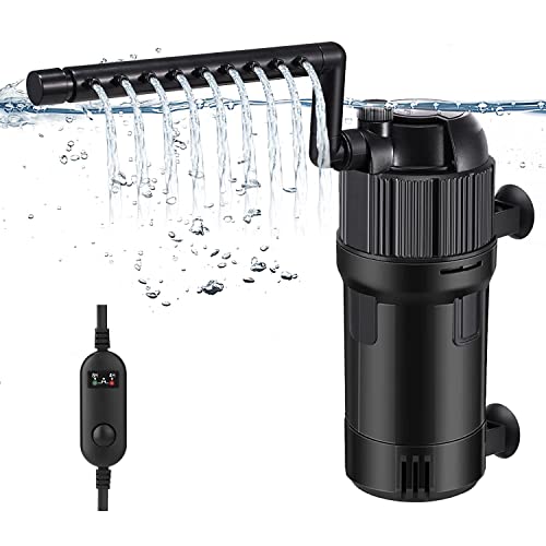 LNIDEAS 5-in-1 Aquarium Innenfilter,Aquarium Filter Pumpe inkl. 3 Watt UVC Lampe mit Timer，Einstellbarer Durchfluss Aquarienfilter mit 400L/H Wasserpumpe für Süß- und Meerwasser Becken (400L/H) von LNIDEAS