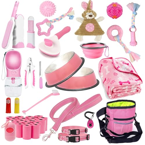 Lobeve Welpen-Starterset mit 39 Teilen, mit Welpenutensilien und Hundesachen, mit Hundeleine, Spielzeug, Näpfen, Bürsten, Wasserflasche und mehr, das perfekte Willkommensgeschenk für neue Welpen, Pink Lobeve Welpen-Starterset mit 39 Teilen, mit Welpenutensilien und Hundesachen, mit Hundeleine, Spielzeug, Näpfen, Bürsten, Wasserflasche und mehr, das perfekte Willkommensgeschenk für neue Welpen, Pink von LOBEVE