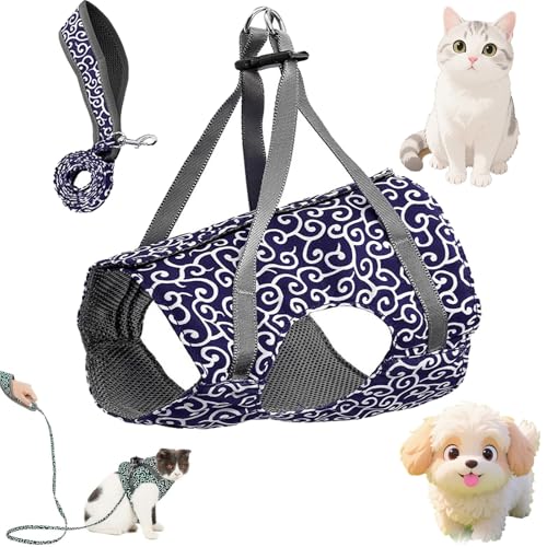 LOCPUFF Niowatchted Katzen- und Hundeweste, Geschirr und Leine, Anti-Haarausfall-Geschirr und Leine, Anti-Flucht-aus weichem, verstellbarem Katzenseil (Blau, l) von LOCPUFF