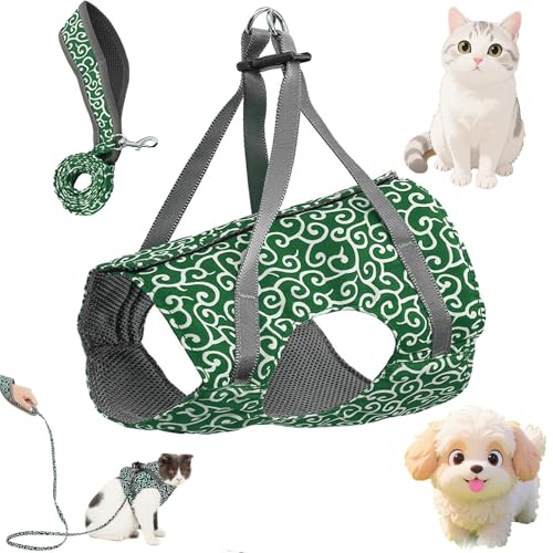 LOCPUFF Niowatchted Katzen- und Hundeweste, Geschirr und Leine, Anti-Haarausfall-Geschirr und Leine, Anti-Flucht-aus weichem, verstellbarem Katzenseil (Grün, s) von LOCPUFF