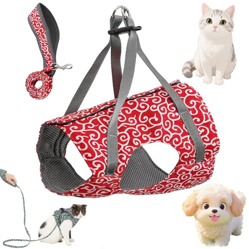 LOCPUFF Niowatchted Katzen- und Hundeweste, Geschirr und Leine, Anti-Haarausfall-Geschirr und Leine, Anti-Flucht-aus weichem, verstellbarem Katzenseil (Rot, XL) von LOCPUFF