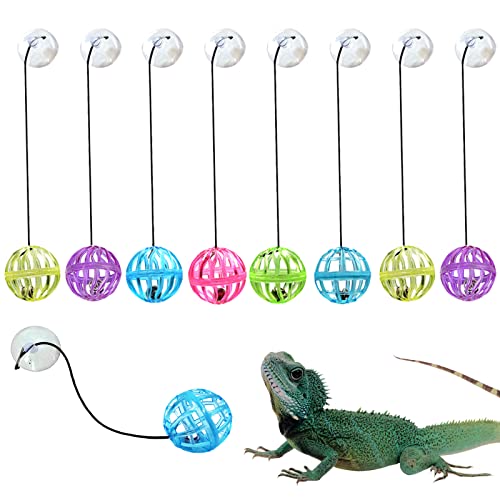8 Stück Bartdrachen Spielzeug, Reptilien-Eidechsenglocke Ball Spielzeug mit Saugnapf und Seil für Bartdrachen Eidechse Gecko Kleintiere von LODCZIOE