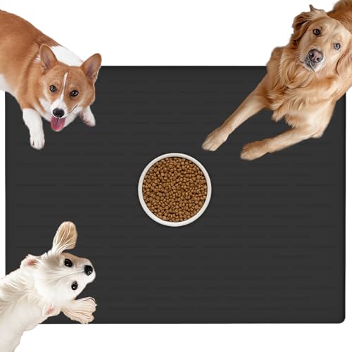 Extra große Haustierfuttermatte, 100 x 75 cm, größte Futtermatte, Hundefuttermatte für Böden, wasserdichte Hunde-Wassermatte, Silikon-Hundenapf-Matten, Tablett, Schwarz Extra große Haustierfuttermatte, 100 x 75 cm, größte Futtermatte, Hundefuttermatte für Böden, wasserdichte Hunde-Wassermatte, Silikon-Hundenapf-Matten, Tablett, Schwarz von LOGIFTVE
