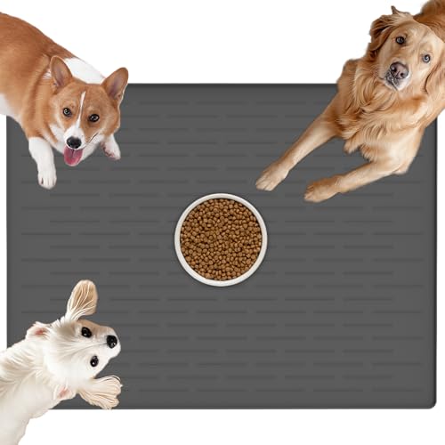 Extra große Haustierfuttermatte, 100 x 75 cm, größte Futtermatte, Hundefuttermatte für Böden, wasserdichte Hundewassermatte, Silikon-Hundenapf-Matten, Tablett, Dunkelgrau Extra große Haustierfuttermatte, 100 x 75 cm, größte Futtermatte, Hundefuttermatte für Böden, wasserdichte Hundewassermatte, Silikon-Hundenapf-Matten, Tablett, Dunkelgrau von LOGIFTVE