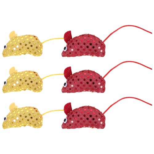 LOGOFUN Katzenmaus-Spielzeug, Plüsch-Maus, Kätzchen-Spielzeug mit Pailletten, Glitzer, Mausform, Katzenminze, Spielzeug für Innenkatzen, Kätzchen, Haustierbedarf, Rot und Gelb, 6 Stück LOGOFUN Katzenmaus-Spielzeug, Plüsch-Maus, Kätzchen-Spielzeug mit Pailletten, Glitzer, Mausform, Katzenminze, Spielzeug für Innenkatzen, Kätzchen, Haustierbedarf, Rot und Gelb, 6 Stück von LOGOFUN