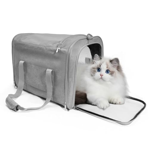 LOHASTOUR Katzentragetasche, Haustiertragetasche für kleine/mittelgroße Katzen Hunde (bis zu 7,3 kg), Katzentrage Weichseitige, tragbare faltbare Haustiertasche, große Komforttrage für Outdoor-Reisen von LOHASTOUR