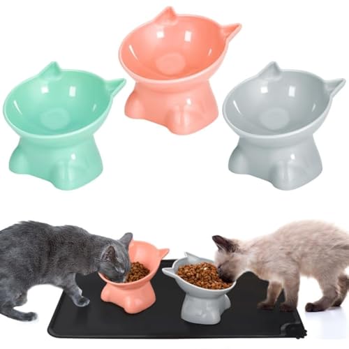 3 Stcs erhöhte Katzenschalen 15 ° erhöhte Katzenfutterschalen gekippte Katzenschalen mit Silikon -Tiernahrungsmatte Anti -Erbrechen -Katzenschalen Tiernahrung und Wasserschalen für Innenkatzen und von LOKAXXZU