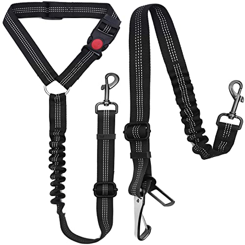 Junreox 2 Packs Hunde Sicherheitsgurt, 3rd Generation Hundegängerkabelbaum mit Verstellbarer Metallschnalle, elastischer Bungee Reflective Vehicle Car -Kopfstützen -Bindezug für kleine mittelgroße von LOKAXXZU