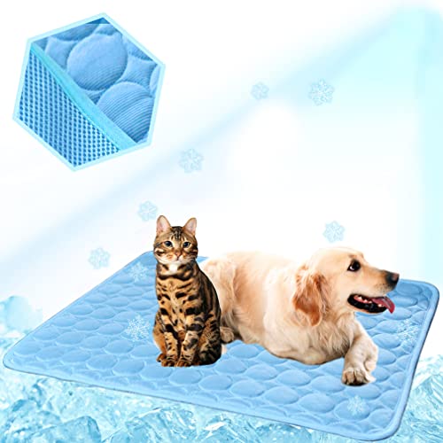 LOKAXXZU Waschbare Hundekühlungsmatte Ice Seide Kühlmatte für Hunde Haustier selbstkühlung Pad Decke Hundekühlkissen für Innen- und Außenautossitze (blau, 40x28 Zoll) von LOKAXXZU