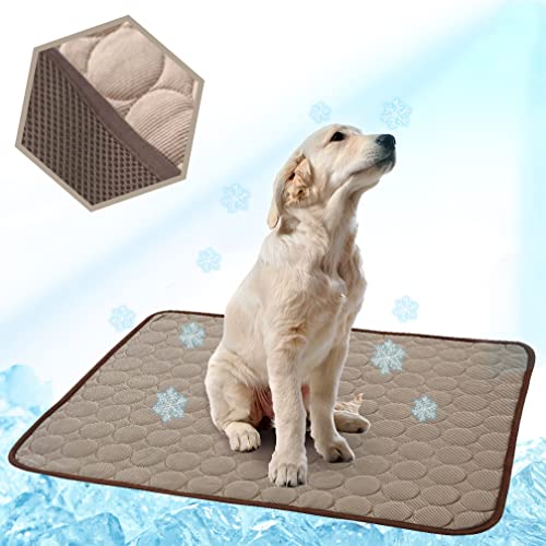 LOKAXXZU Waschbare Hundekühlungsmatte Ice Seidenkühl Matte für Hunde Haustier selbstkühlung Pad Decke Hundekühlkissen für Innen- und Außenautossitze (Kaffee, 28x22 Zoll) von LOKAXXZU