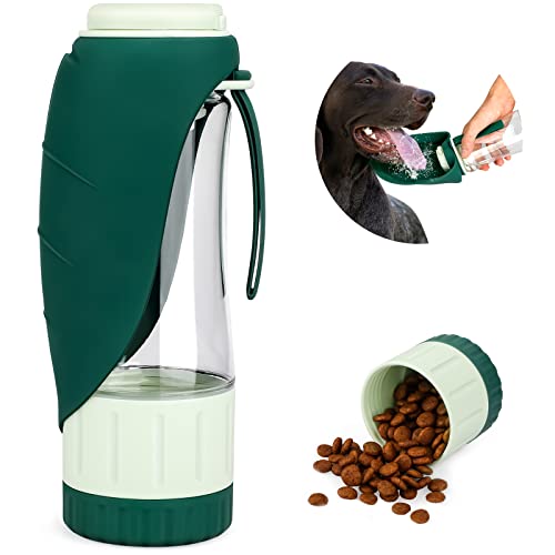 Verbesserte Hundwasserflasche, tragbare Hundekatze Welpe Haustier Wasserspender Feeder mit Trinkbecher und Lebensmittelbehälter Lecknachweis für Gehen im Freien, Fahrt, 12oz von LOKAXXZU