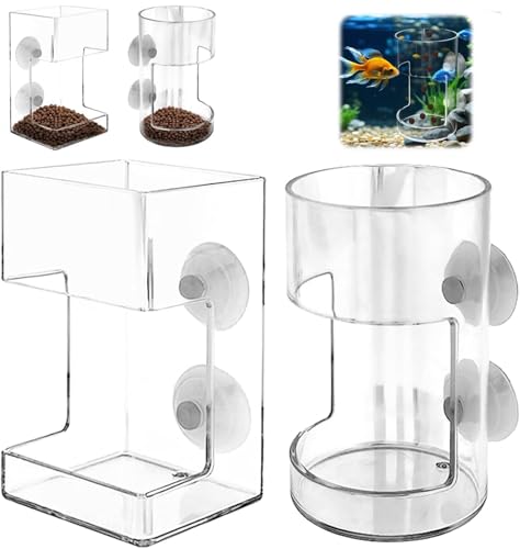 Fischfutterspender for Aquarien, Acryl-Fischfutterrohrring mit Saugnapf, Ständer for Schildkrötengarnelenfische for Aquarien, Schildkrötengarnelen-Aquarium-Futterspender for Aquarien(Round+Square) von LOKORI
