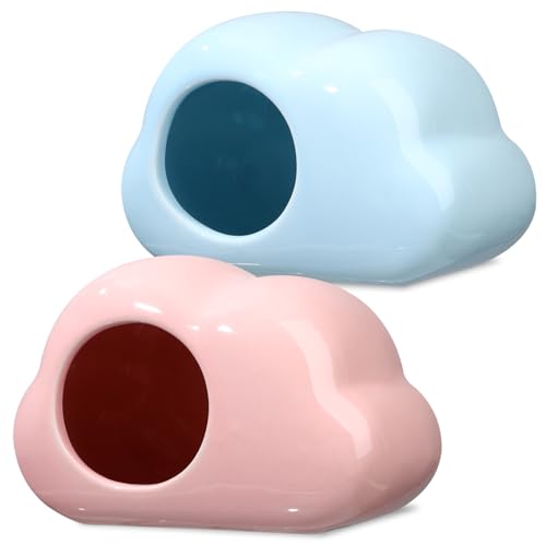LOLIPPYY 2 Stück Keramik Hamsterversteck Cloud Shape in Blau und Rosa Sommer Kühlendes Versteck für Kleine Haustiere Wie Hamster Meerschweinchen Gerbils Privater Rückzugsort für Besseren von LOLIPPYY