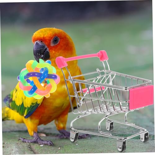 LOLIPPYY 2 Stück Vogelspielzeug mit Einkaufswagen und Bunter Rattanball Langlebig aus Abs und Legierung Kratzfreie Oberfläche Geeignet für Papageien Sittiche Zufällige Farbe von LOLIPPYY