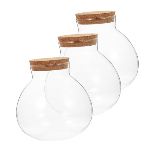 LOLIPPYY 3 Stück Mikrolandschaft Flasche aus Transparentem Glas mit Korkverschluss Rund Mikro ökologisches Terrarium für Moos Dekoration Praktische Desktop glasflasche ohne Beleuchtung von LOLIPPYY