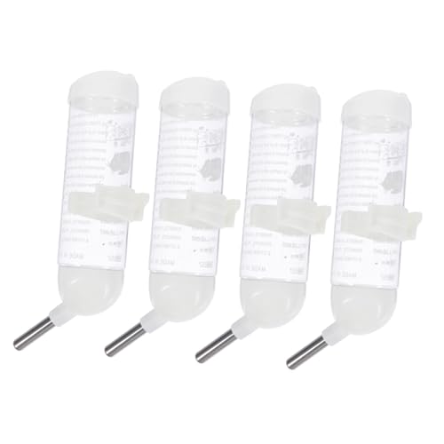 LOLIPPYY 4 Stück Teiliges Auslaufsicheres Kleintier Trinkflaschen mit Kugelventil Aufhängbarer Wasserspender für Hamster und Kleine Haustiere rutschfeste Befestigung Weiß von LOLIPPYY