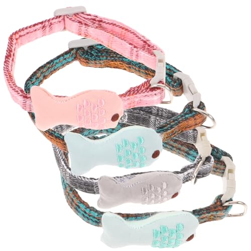 LOLIPPYY 4 Stück Teiliges Katzenhalsband Set Fischmotiv Verstellbar Lattice Design Katzenschmuck Haustier Halskette für Kätzchen Mix von LOLIPPYY